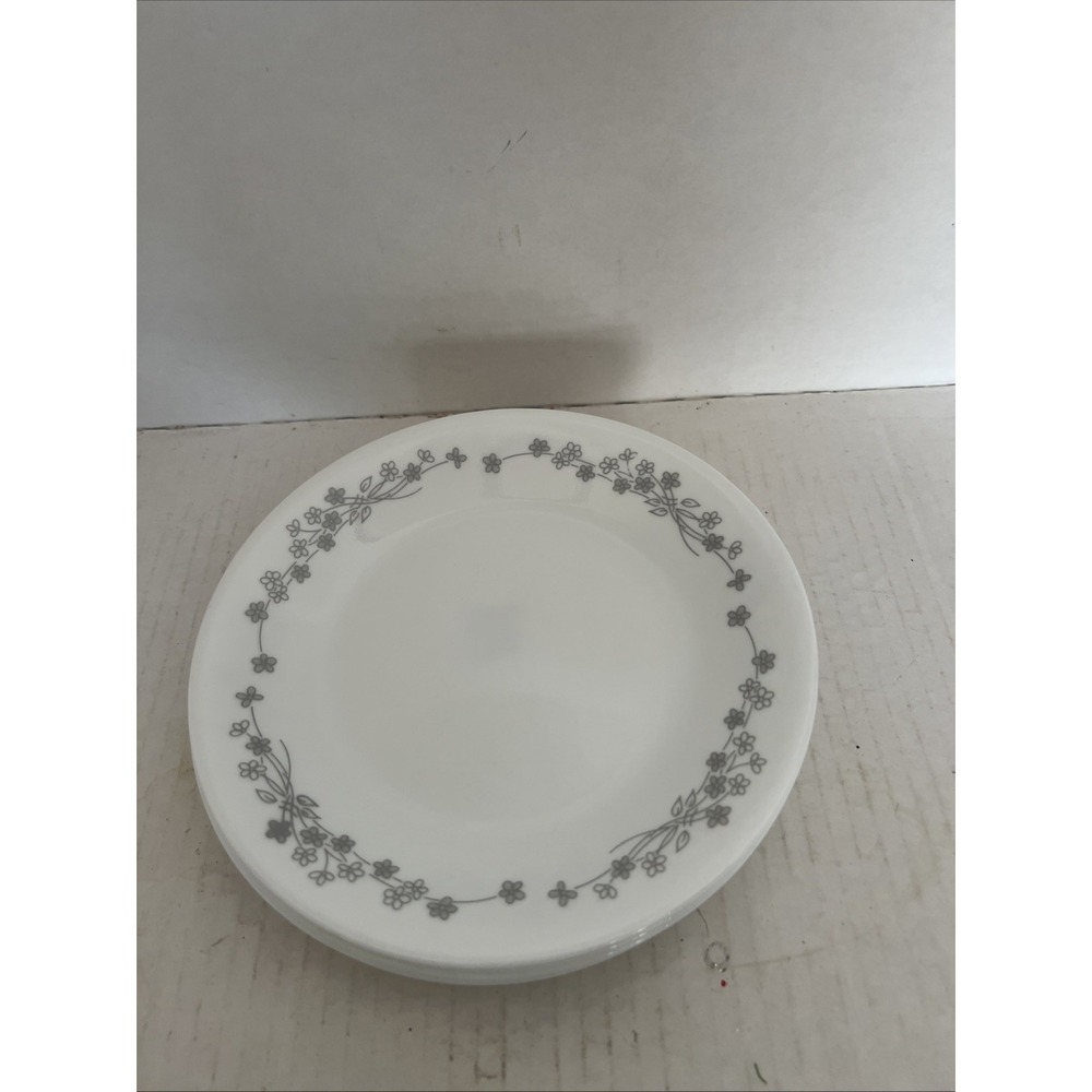 Corning Corelle Gray Ribbon Bouquet Floral 6.75" Bread Dessert Plate Set Of 8